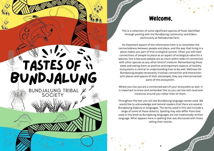 Tastes of Bundjalung book, cover and opening page